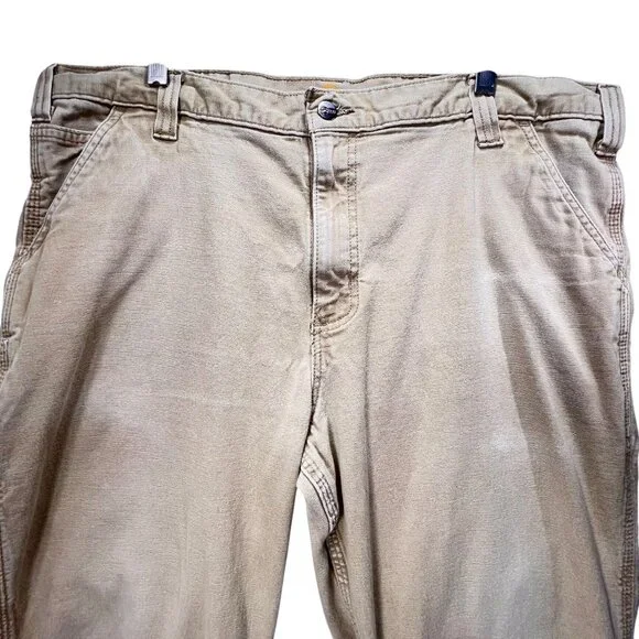 Carhartt Beige Relaxed Fit Canvas Pants Carpenter Cargo Pockets 40x30 RN 14806 - Picture 3 of 16